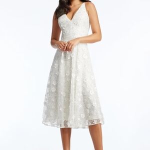 Elisa Beaded DressElegant White Lace Midi Dress